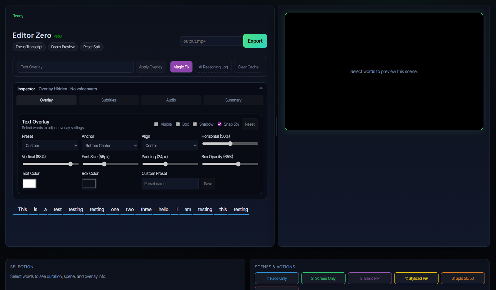 EditorZero transcript-based editing interface